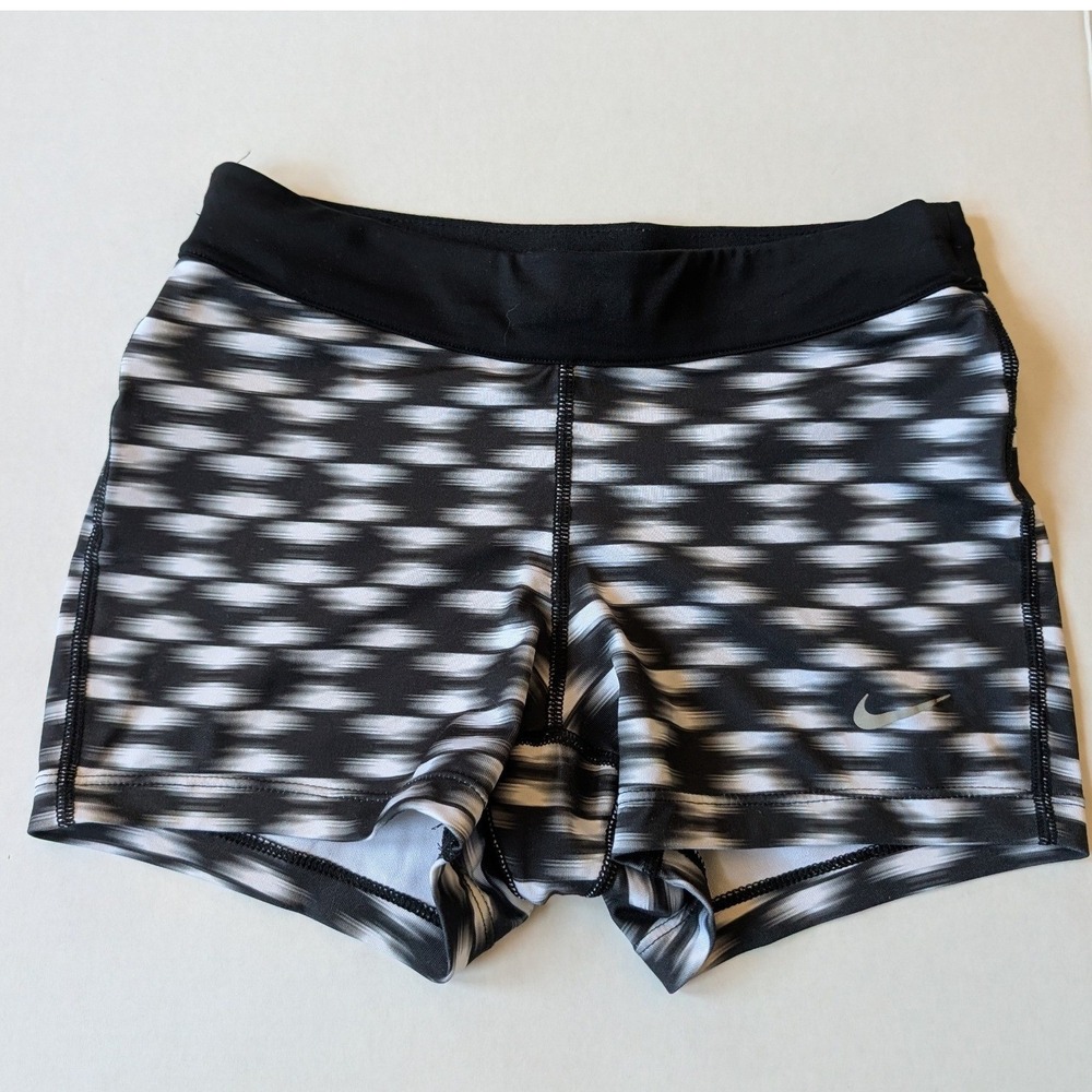 Nike‎ Dri-FIT Running Shorts Womens XS Black White Geometric Print Zip Pocket